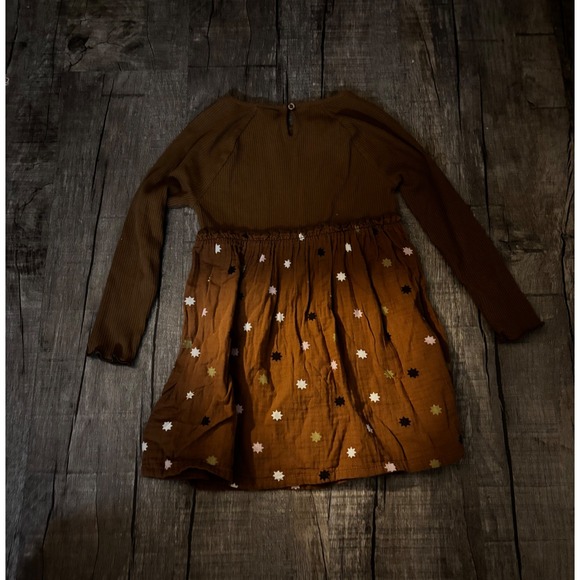 Old Navy Girls Brown Ribbed Star Print Long Sleeve Dress Size 4T - Picture 4 of 4